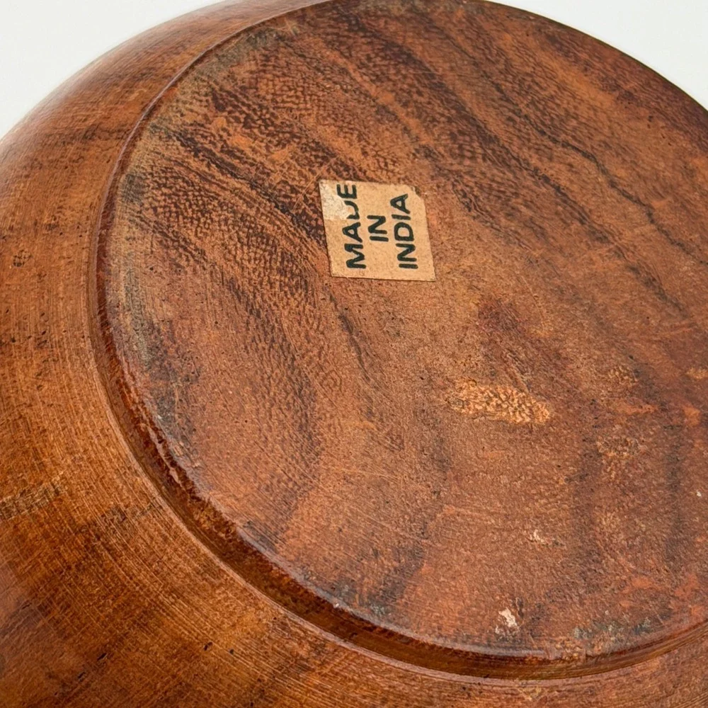 Vintage Hand Carved Floral Wood Coaster Set of 6 with Round Holder Brown Boho